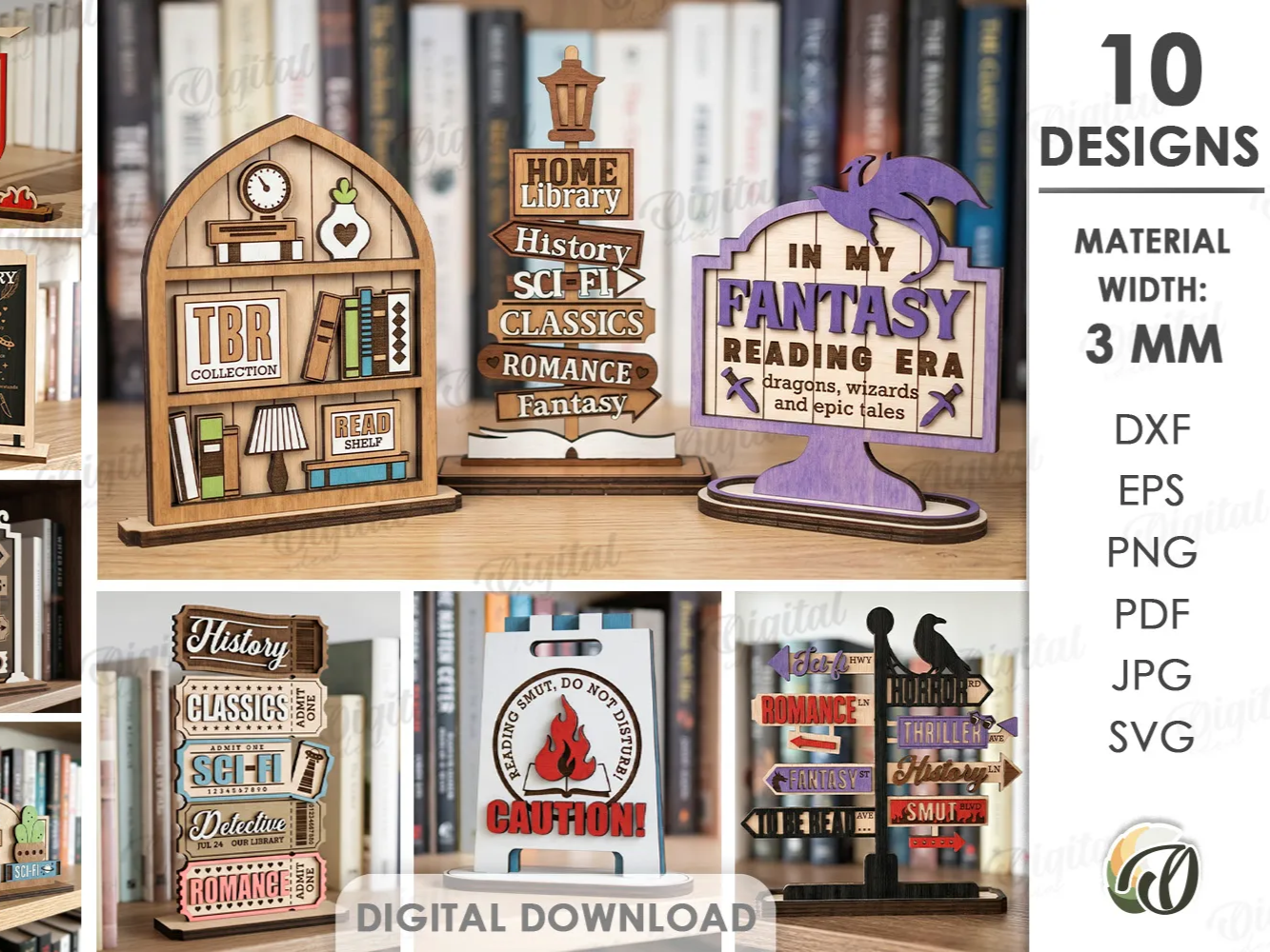 3D Book shelf decor stands bundle.Library shelf sitter laser cut files. Reading svg. Book genre. Funny library sign. Book lover gift