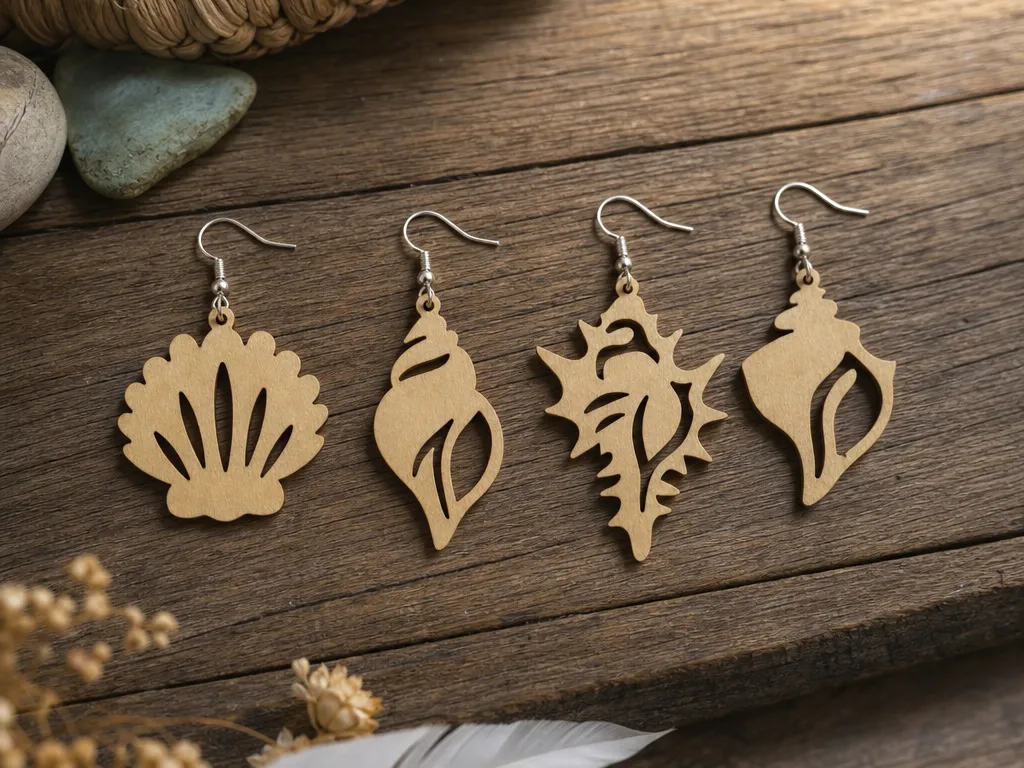 Seashell Shape Wooden Dangle Earrings
