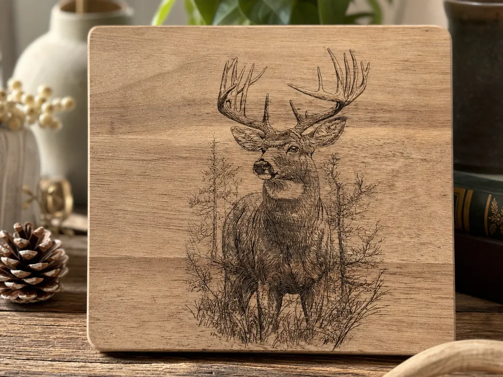 Planche à découper en bois avec illustration de cerf
