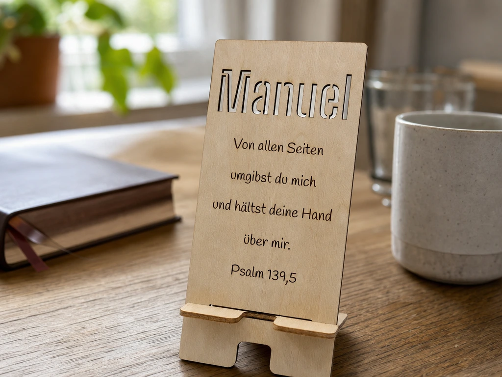 Individualisierbar : Handy Smartphone Halter mit Psalm 139,5 Taufspruch