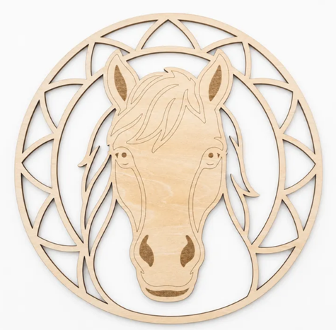 [Laser cut and engrave] Circular Horse Head Wooden Wall Art Ornament