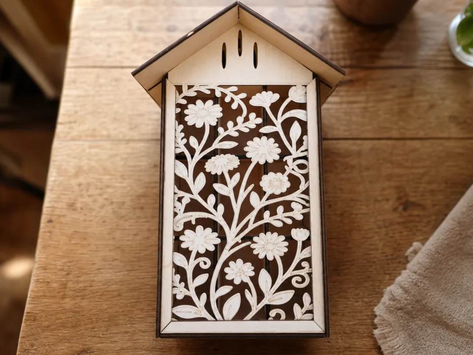 Save the Bees! - House shaped insect hotel- wit bird protection