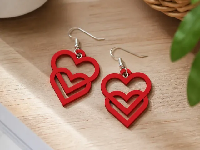 Red Interlocking Heart Dangle Earrings