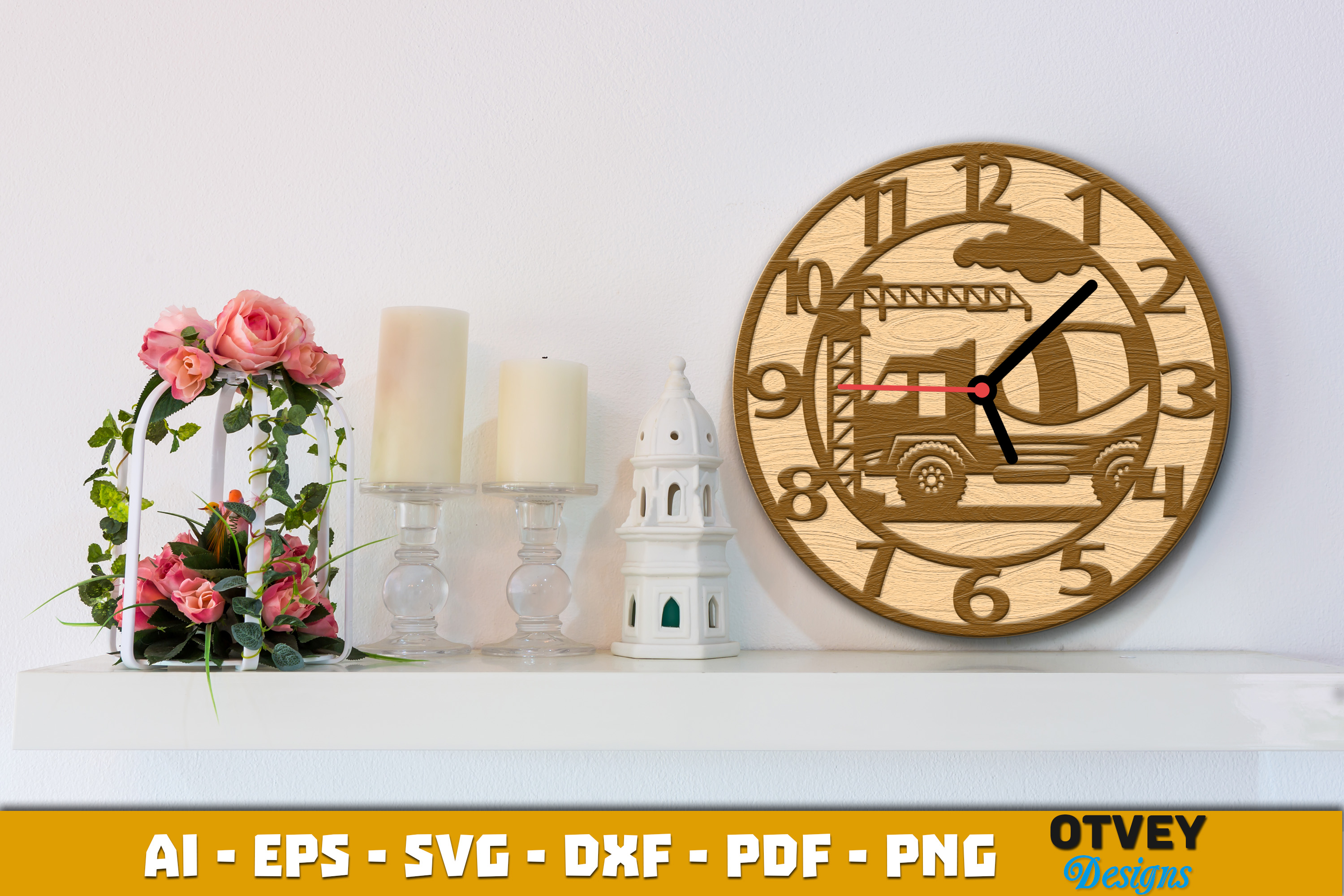 [Laser cut and engrave] Wooden Construction Wall Clock Lasercut 12 Designs