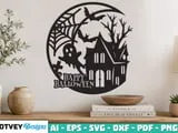 [Laser cut and engrave] Halloween Haunted House Moon Silhouette Tabletop Light