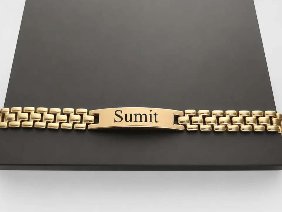Gold Tone Personalized Name ID Bracelet for Men