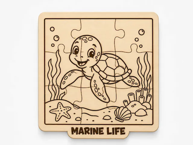 Sea Turtle Wooden Puzzle for Kids | Marine Life Montessori Toy, Ocean Animal Learning Activity and Fine Motor Skills Development