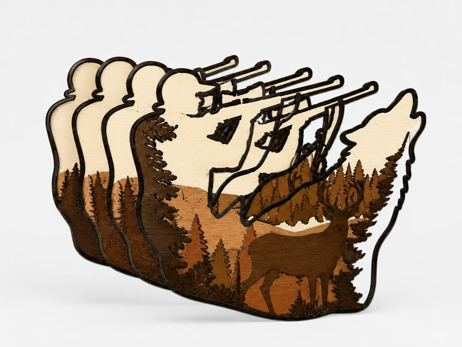 Hunter - Wolf Deer Silhouette - landscape - in layers
