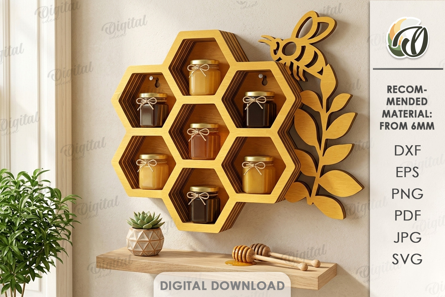 [Laser cut and engrave] 3D Bee Wall Shelves and Stands bundle. Honeycomb Storage shelf laser cut files. Hanging bookshelf svg. Organizer. Display. Bee quotes svg