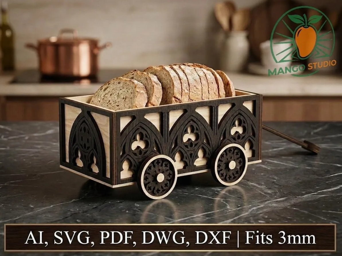 Gothic Wooden Bread Cart Laser Cut File