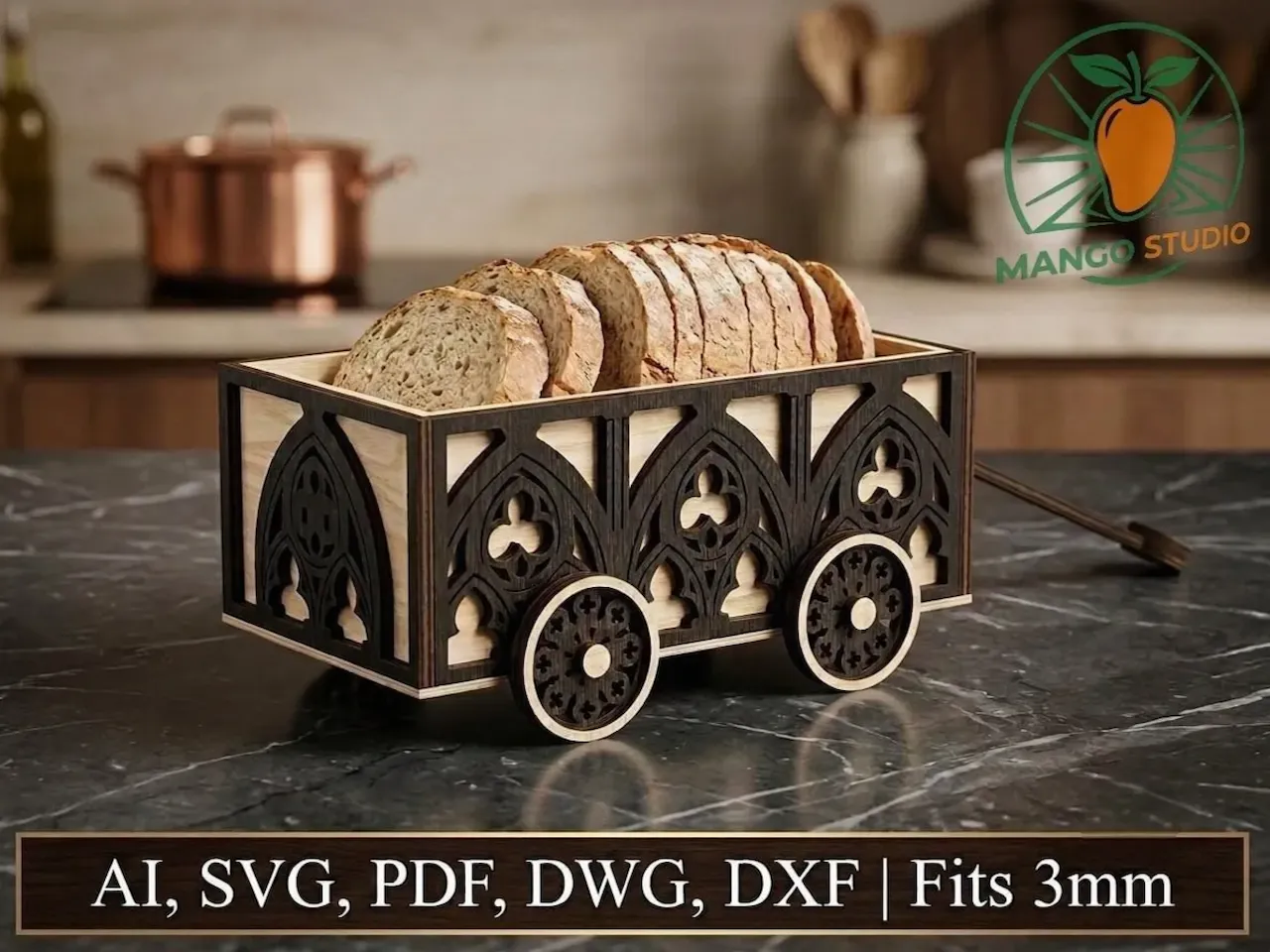 [Laser cut and engrave] Gothic Wooden Bread Cart Laser Cut File