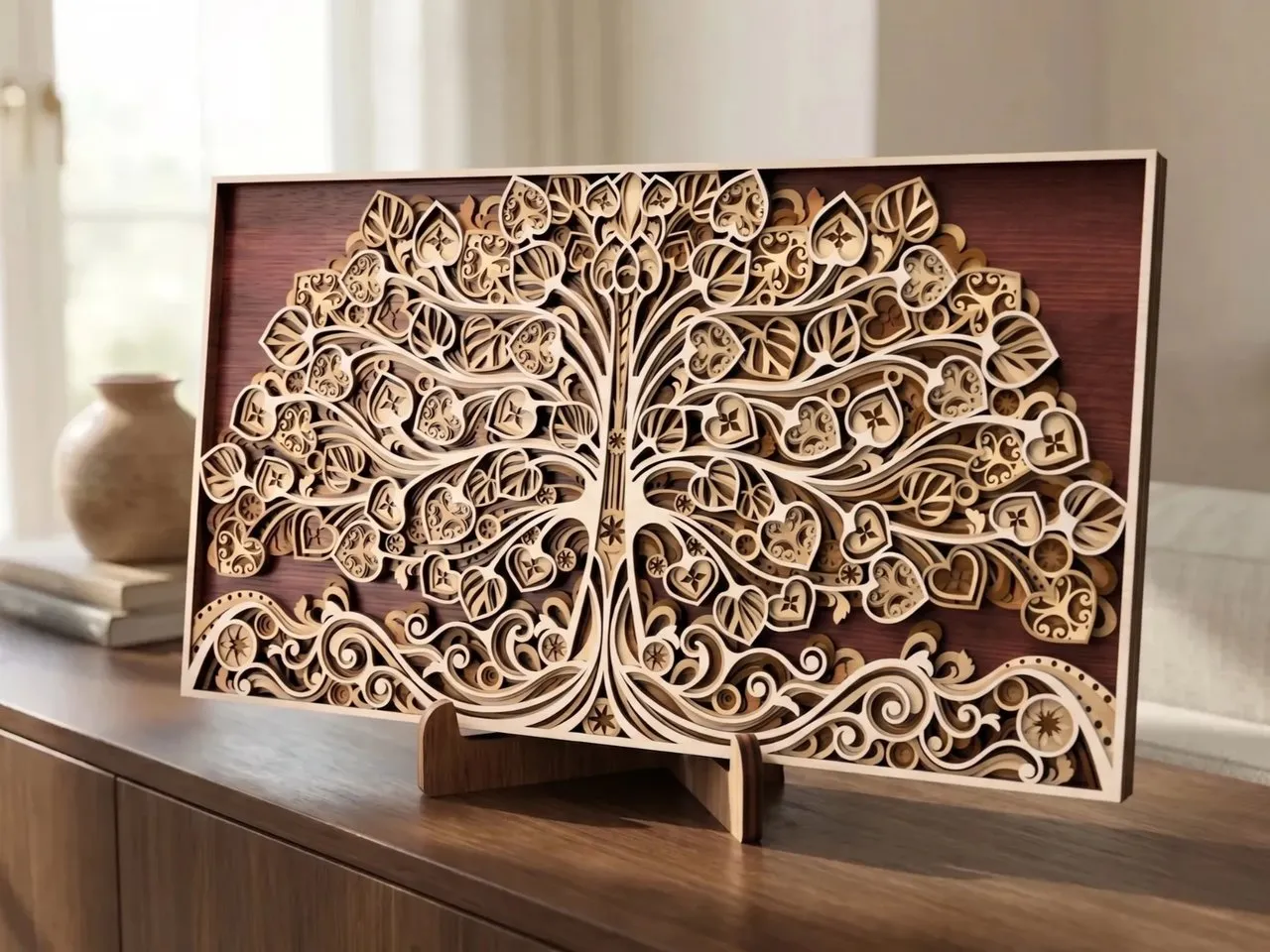 [Laser cut and engrave] 3D Tree of Life Laser Cut File, Layered Mandala Wood Art