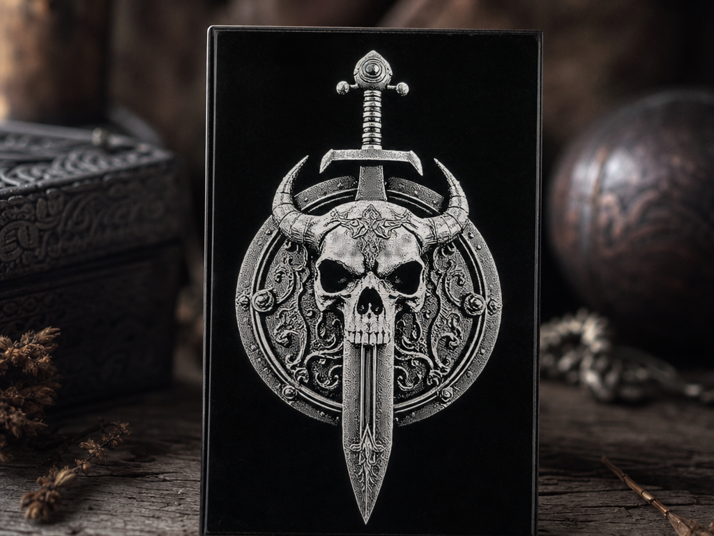 Business card design skull- dagger-shield
