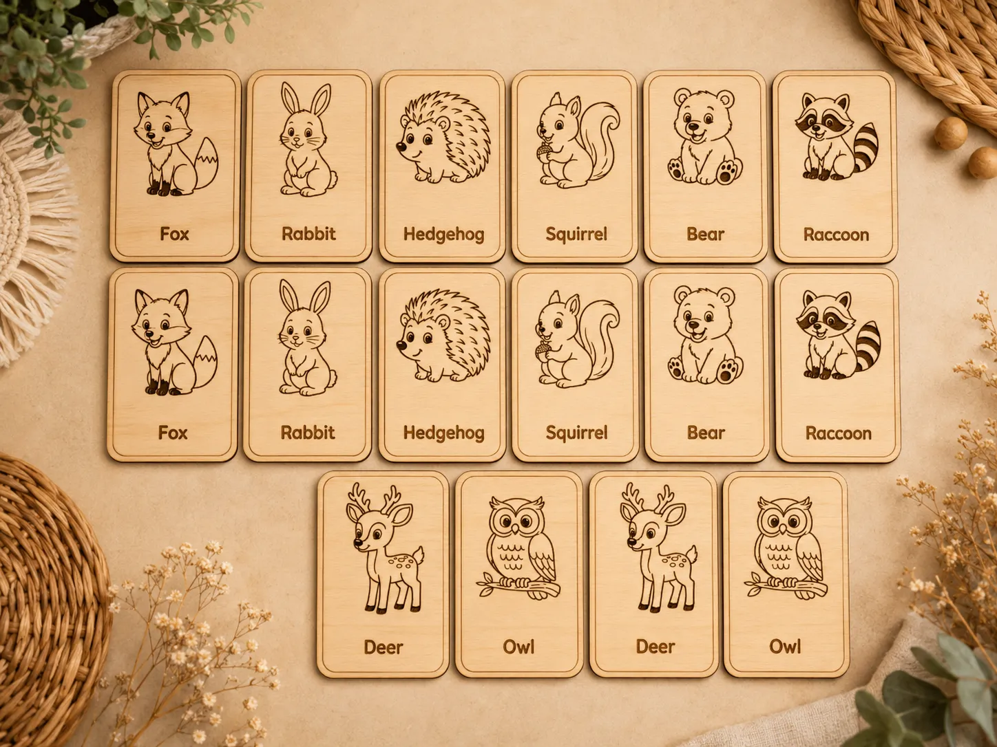 Woodland Animals Montessori-Inspired Wooden Matching Cards | 8 Pair Animal Memory Game