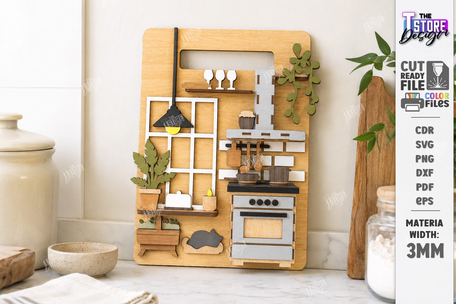 [Laser cut and engrave] Miniature Kitchen Scene Wall Hanging Cutting Board Decor Laser Cut Bundle. Mini Kitchen. Home Decor