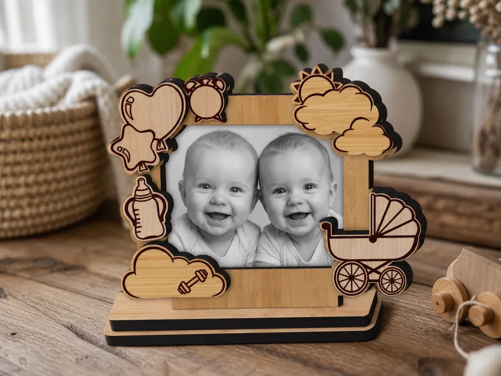 Cadre photo en bois avec motifs de bébé pour nouveau-né