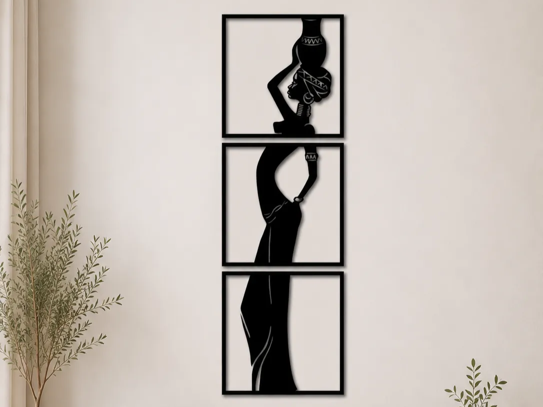 African Woman Wall Art SVG | Tribal Woman Silhouette | 3 Panel African Decor | Minimalist Black Woman Art | Laser Cut SVG Digital Download