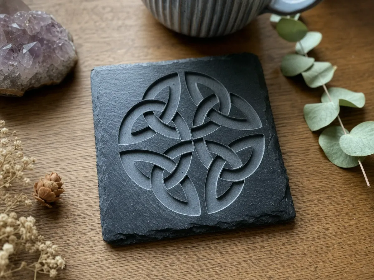 Square Slate Coaster with Celtic Knot Motif