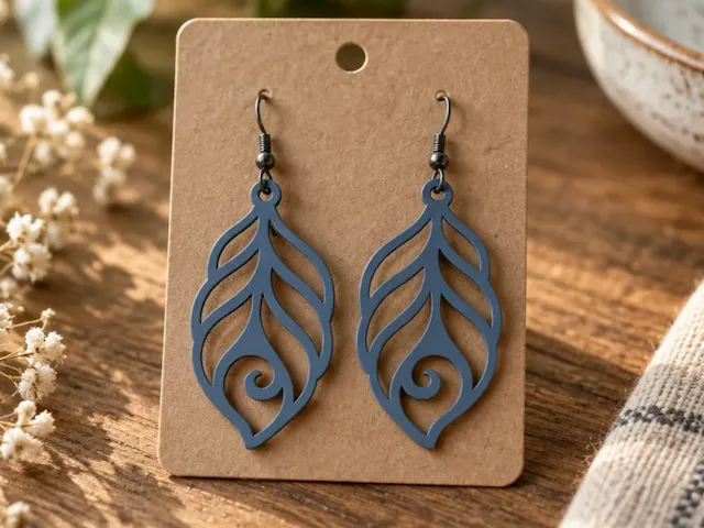 Blue Peacock Feather Cutout Dangle Earrings