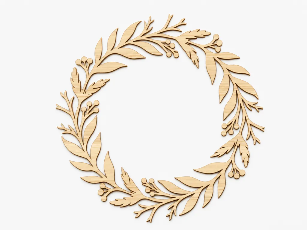 [Laser cut and engrave] Floral Wreath with Leaves and Berries