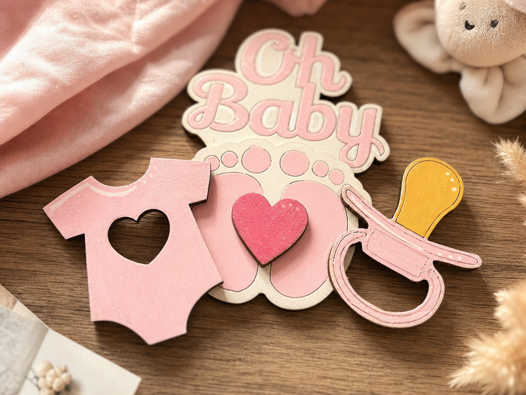 Oh Baby Mug Hugger with Baby Feet, Onesie, and Pacifier Cutouts