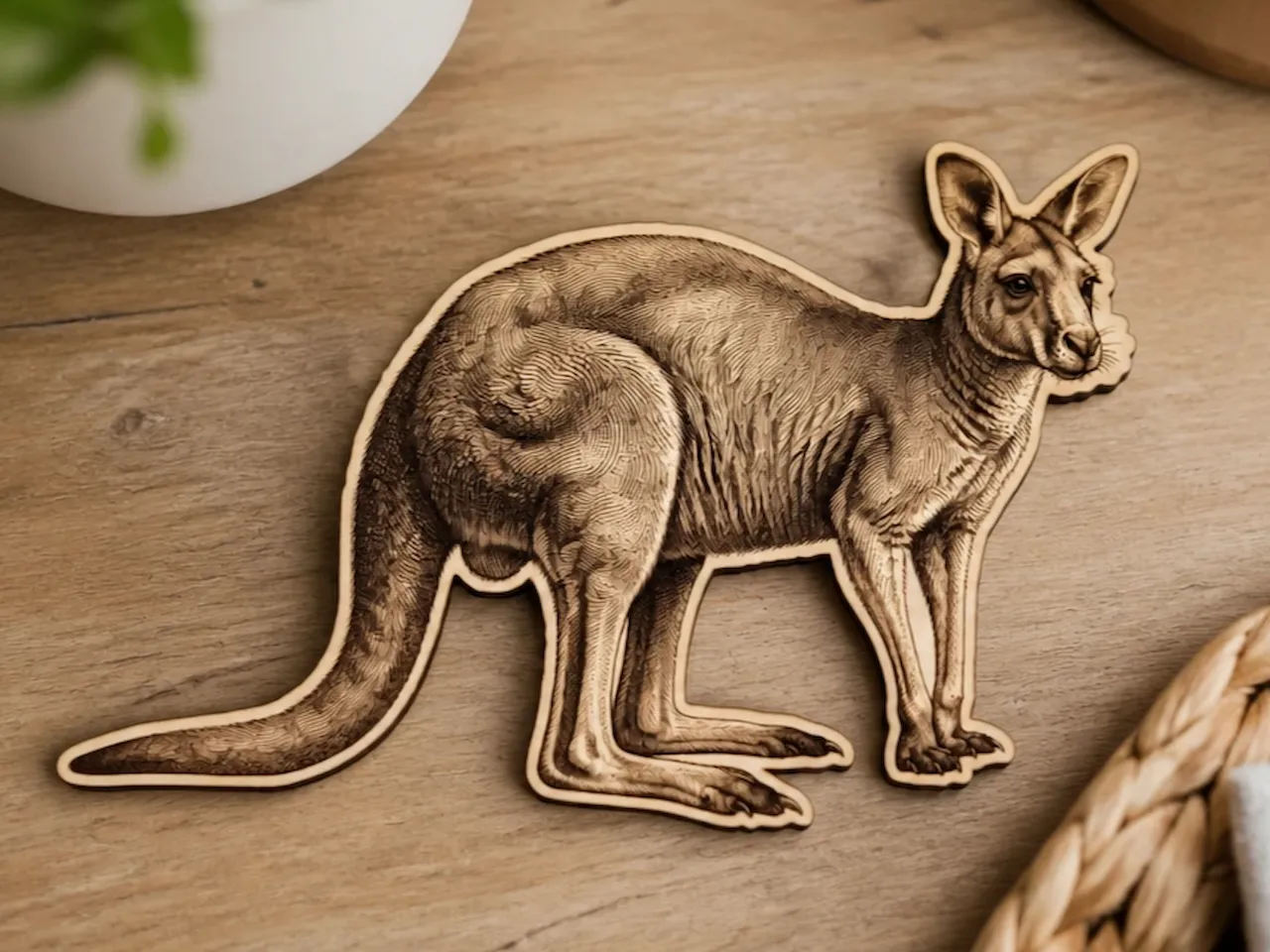 [Laser cut and engrave] Kangaroo Shaped Wooden Wall Art Silhouette