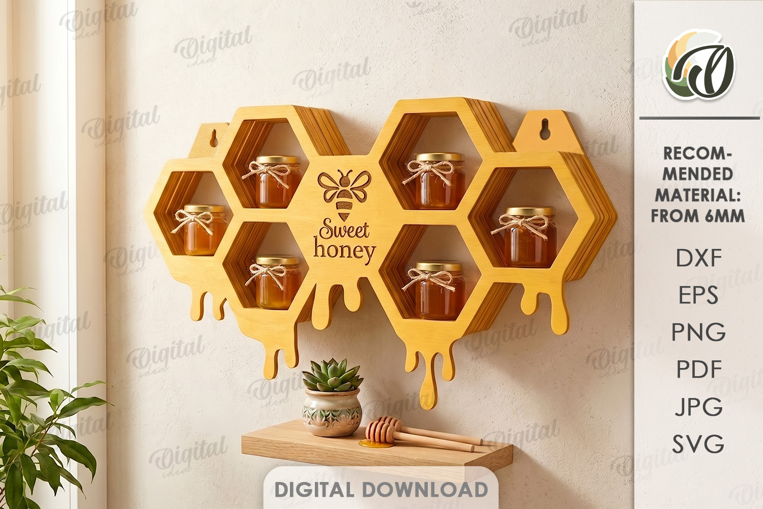 [Laser cut and engrave] 3D Bee Wall Shelves and Stands bundle. Honeycomb Storage shelf laser cut files. Hanging bookshelf svg. Organizer. Display. Bee quotes svg