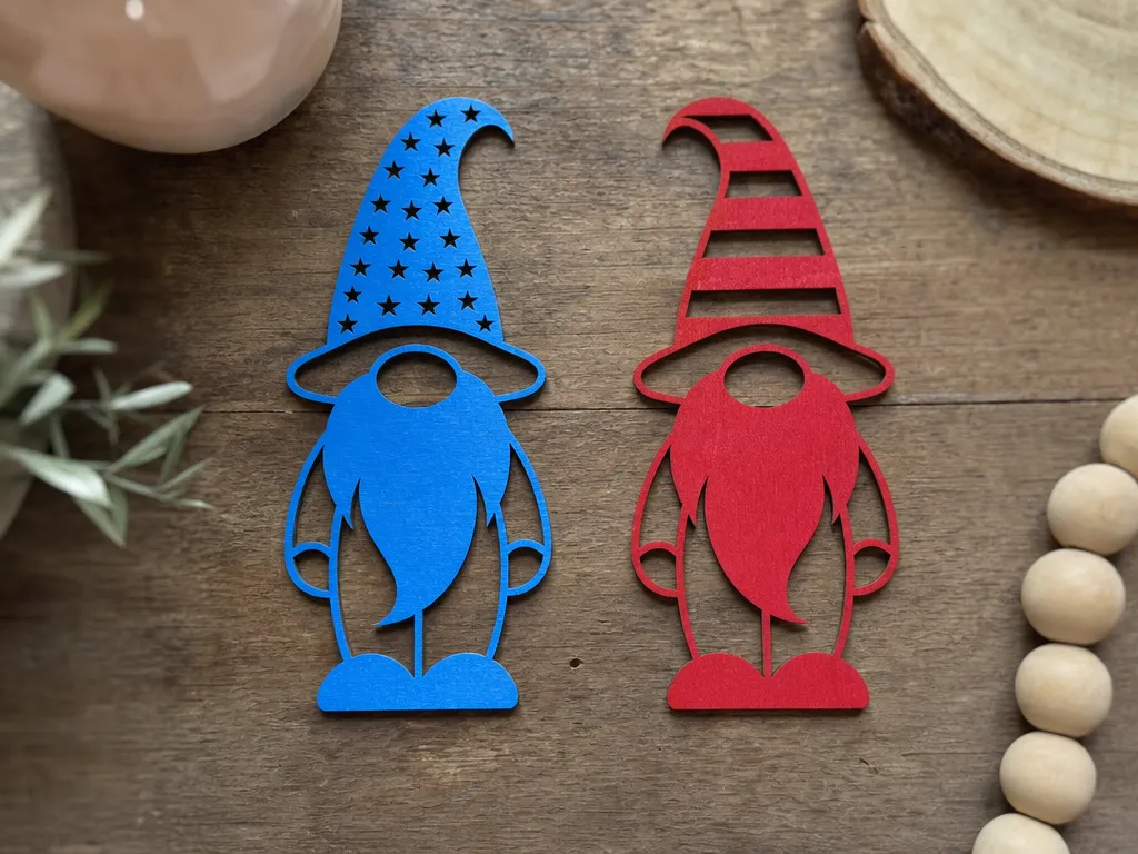Patriotic Red and Blue Gnome Cutouts with Star and Stripe Hats