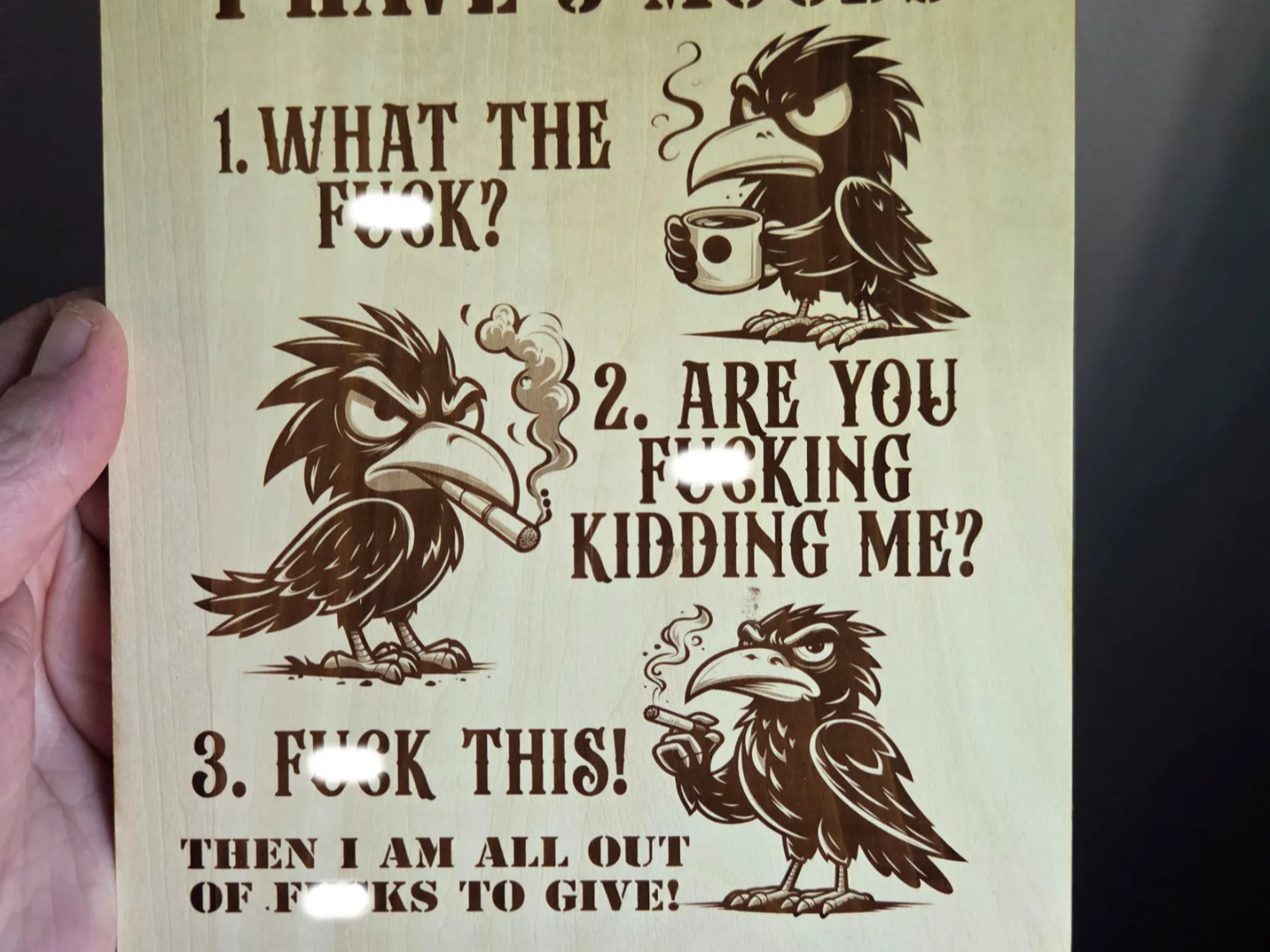 I Have 3 Moods Funny Raven Wall Sign