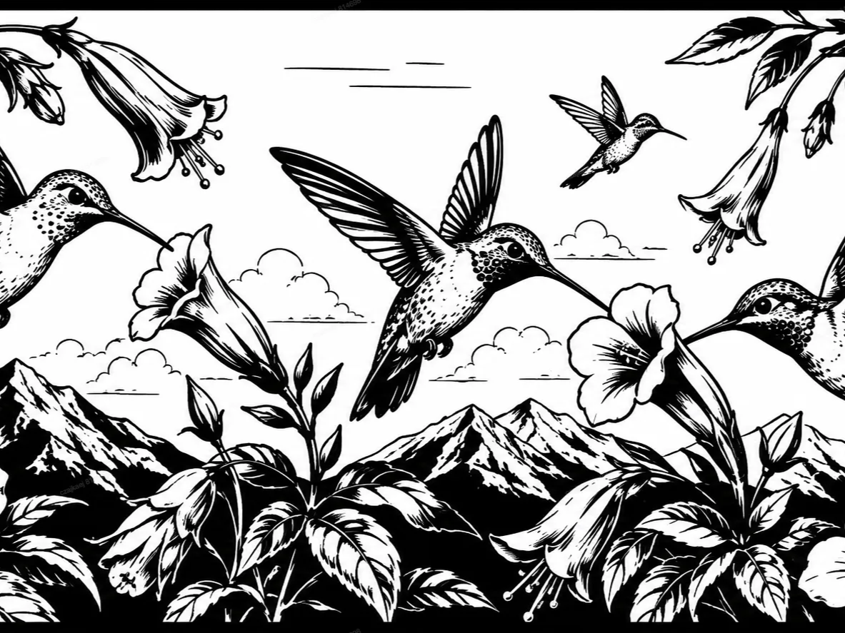 Hummingbird Garden | 2-Tone Black & White Laser Engraving Wrap