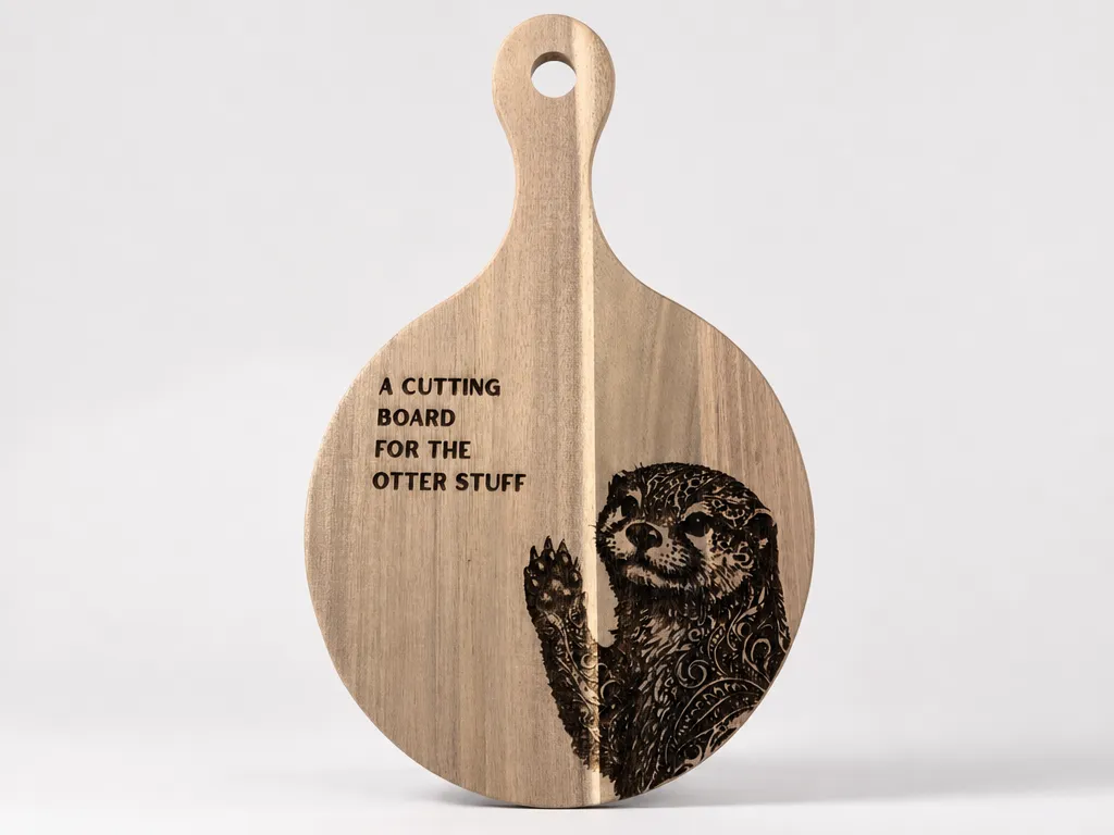 Wooden Serving Board with Otter Illustration and A Cutting Board for the Otter Stuff Text