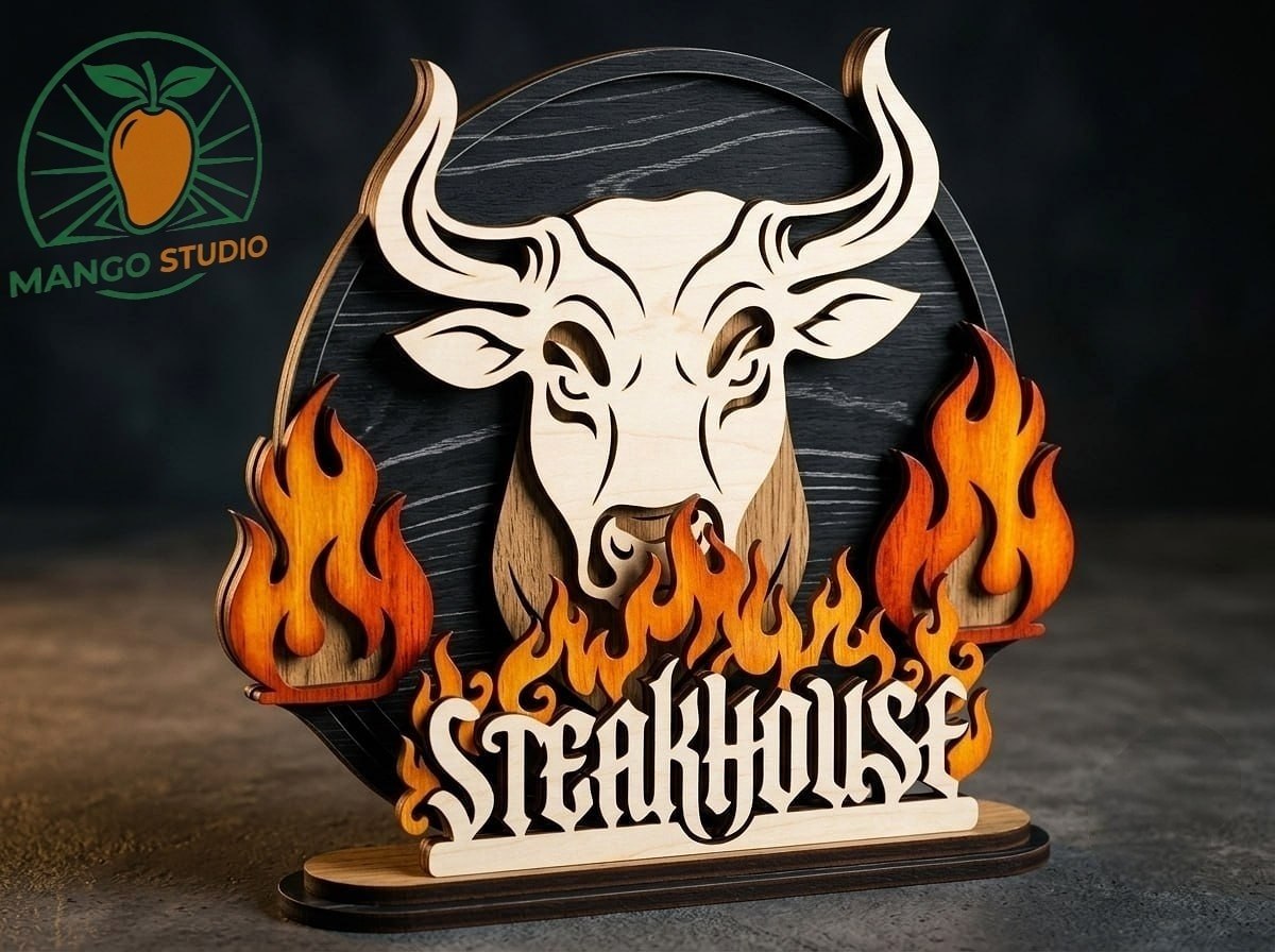 [Laser cut and engrave] 3D Bull Steakhouse Layered Laser Cut SVG
