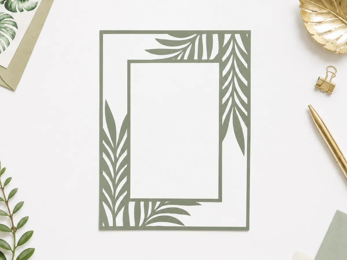 [Laser cut and engrave] Cornice rettangolare con motivo a foglie tropicali