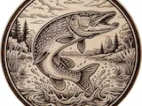 [Laser cut and engrave] Sous-verre rond en bois avec illustration de brochet sautant dans un lac