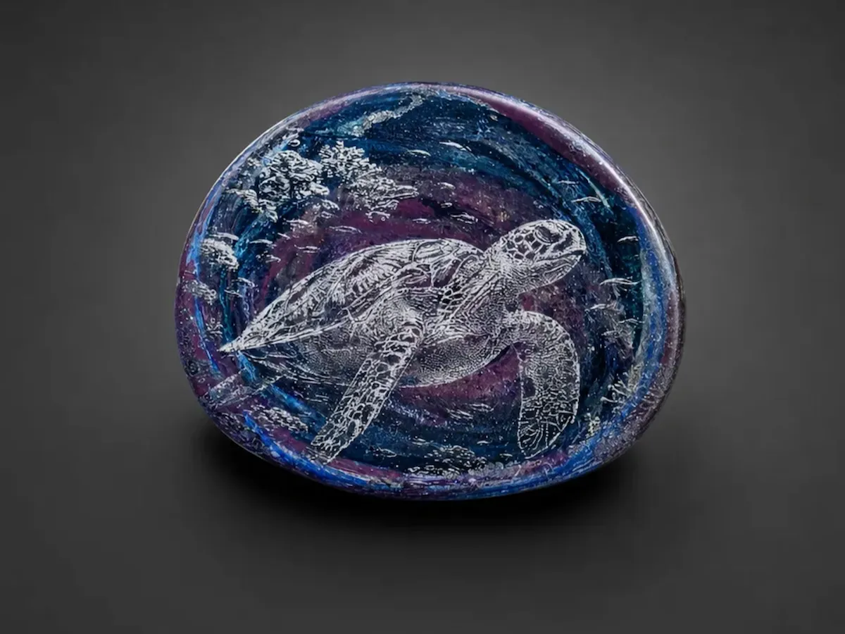 [Laser cut and engrave] Sea Turtle Art on Painted Stone multicolor