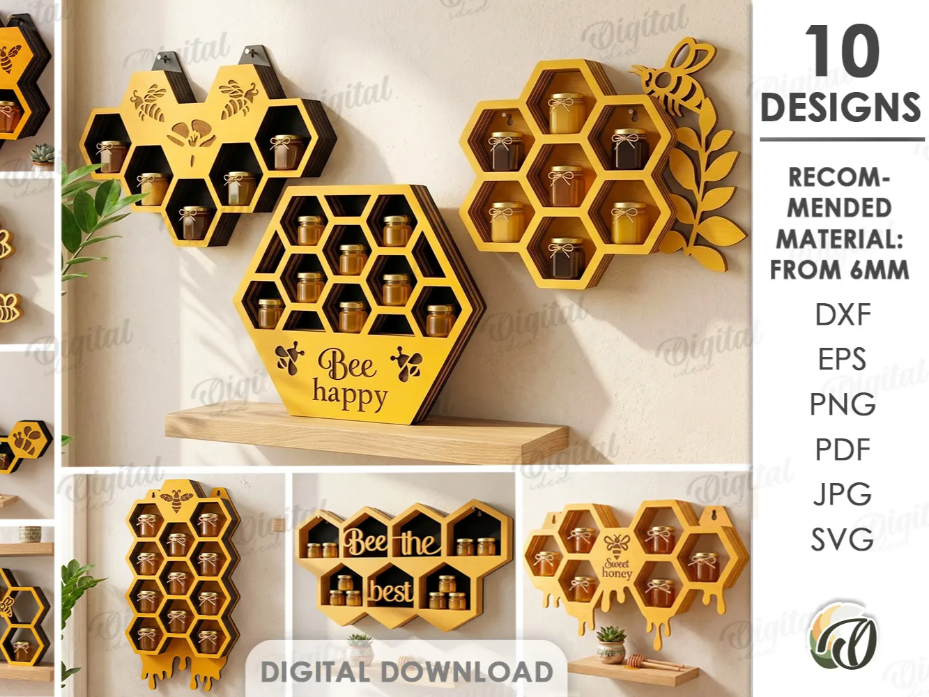 3D Bee Wall Shelves and Stands bundle. Honeycomb Storage shelf laser cut files. Hanging bookshelf svg. Organizer. Display. Bee quotes svg