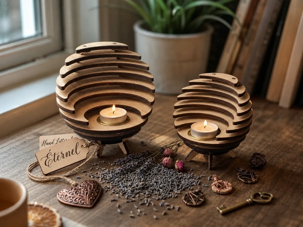 Bougeoirs sphériques en bois à étages pour bougies chauffe-plat