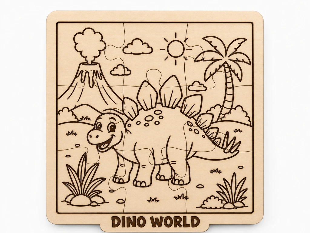 Stegosaurus Wooden Coloring Puzzle | Dino World Laser Engraving SVG | Fun Kids Learning Activity | Handmade Wooden Toy Design