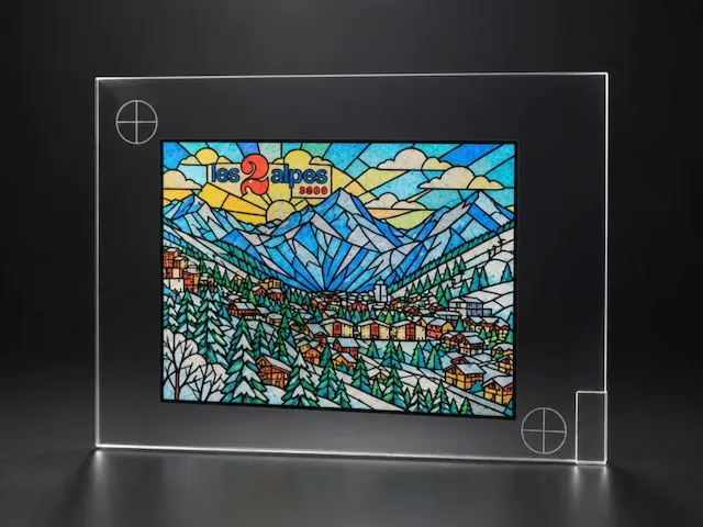 Les 2 Alpes 3000 Stained Glass Style Mountain Landscape Acrylic Plaque