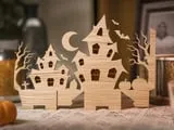 [Laser cut and engrave] Wooden Haunted House Tabletop Silhouette for Halloween Decor