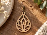[Laser cut and engrave,Other] Teardrop Shaped Wooden Earring with Lotus Flower Cutout