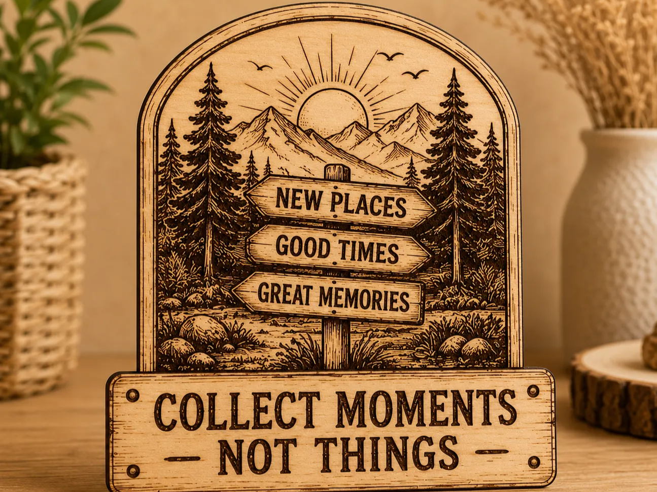 Collect Moments Not Things - Travel Memories Wooden Sign | Outdoor Adventure | Laser Cut