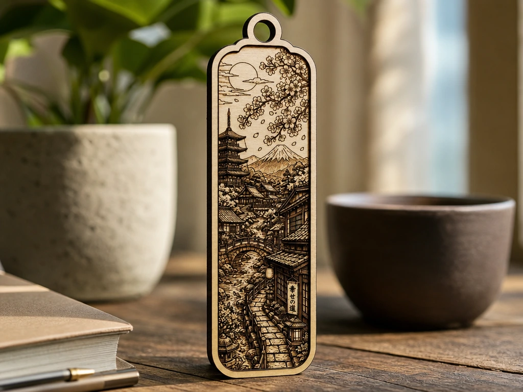Japanese Village Scene Bookmark Pendant