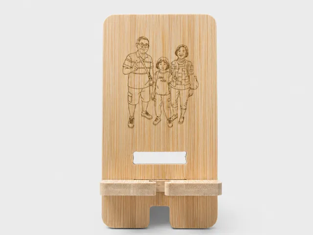 Bamboo Phone Stand with Family Portrait Illustration