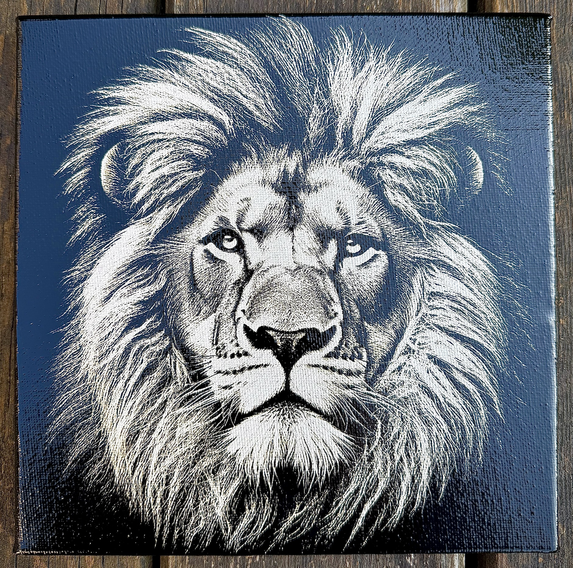 [Laser cut and engrave] Lion Portrait Wall Art on Blue Background