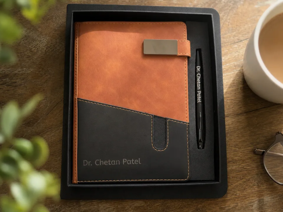 Personalized Leather Notebook and Pen Set for Dr. Chetan Patel