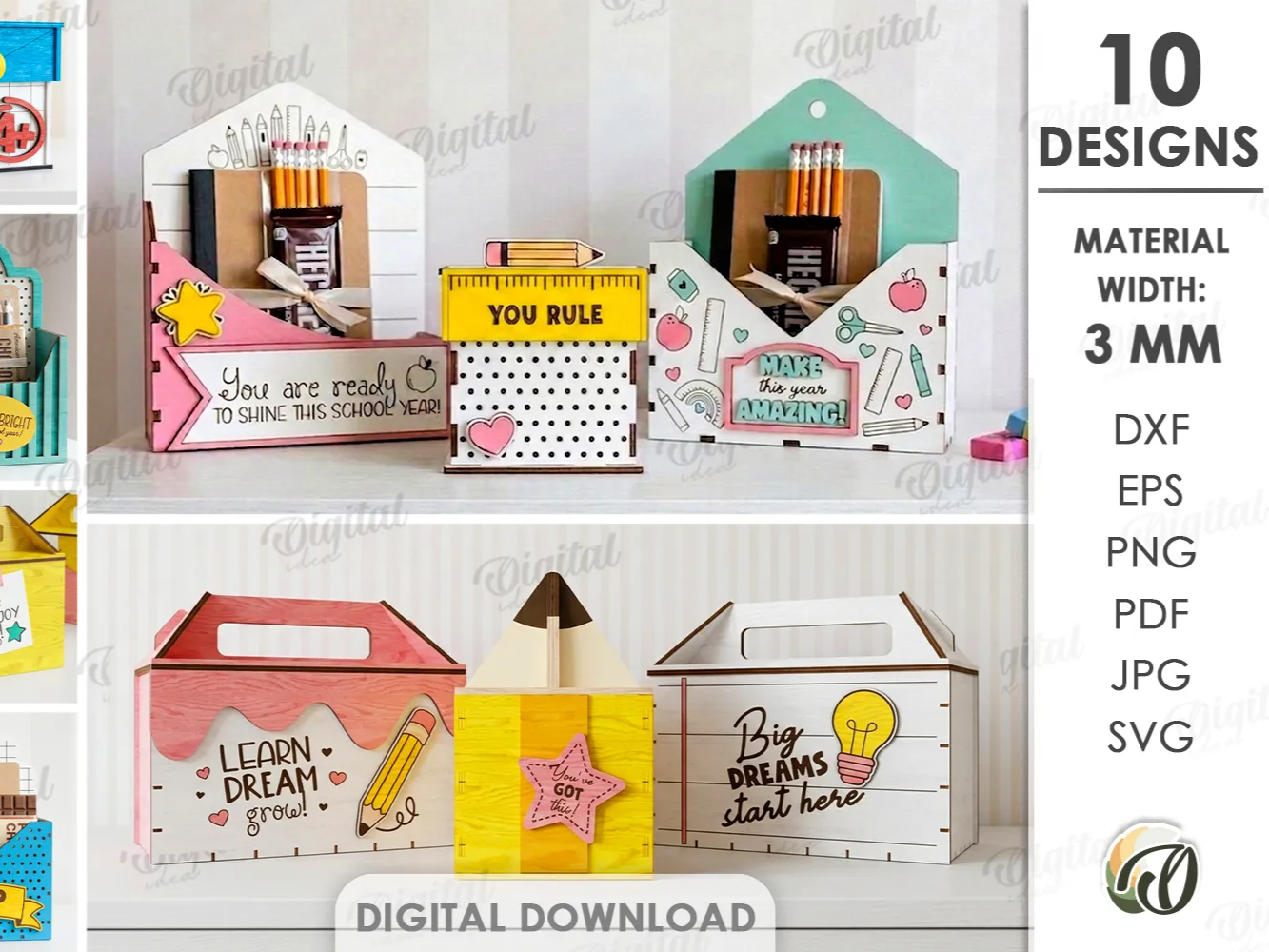 3D School Gift Boxes Bundle. Back To School Box Laser Cut Files. Teacher Appreciation Gift. Treat Holder. School Supplies Organizer SVG