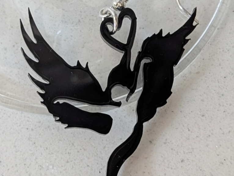 Ballerina  / Crow Silhouette Earrings - 3mm Gloss Black Acrylic