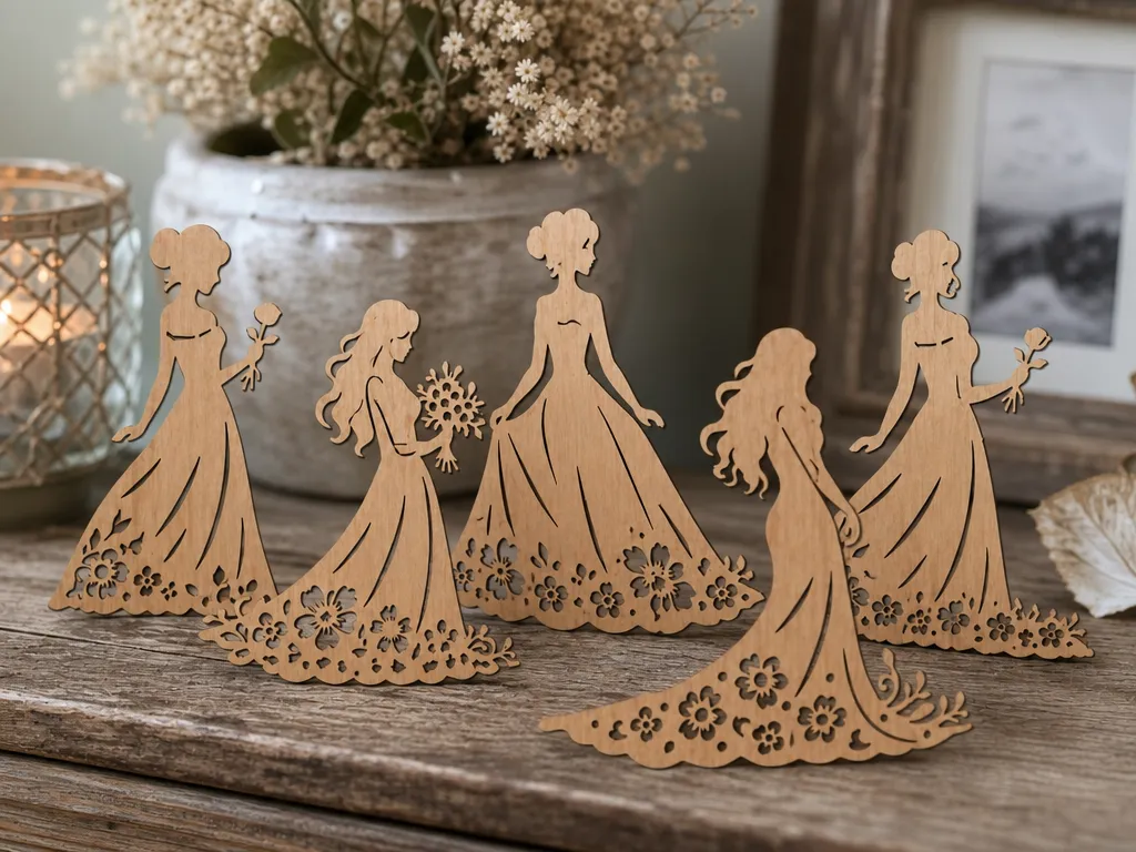 Wooden Bride and Bridesmaid Silhouette Tabletop Figures
