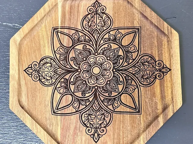 Quartered Mandala on Wooden Serving Tray